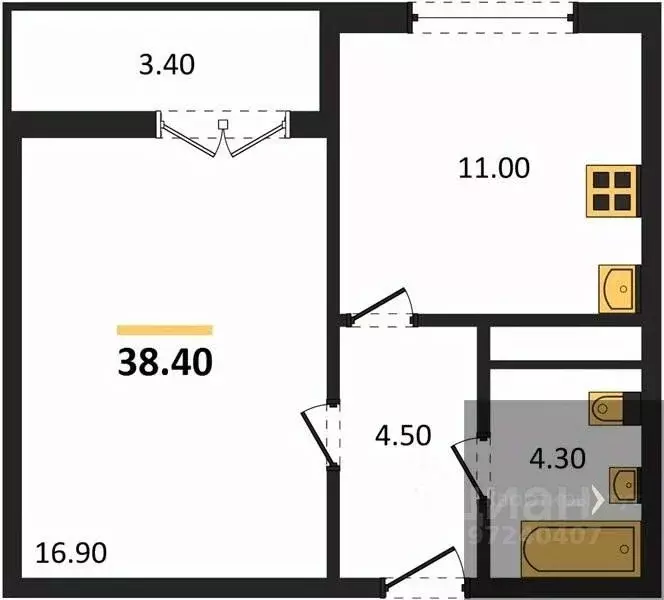 1-к кв. Воронежская область, Новоусманский район, пос. Отрадное ул. ... - Фото 1
