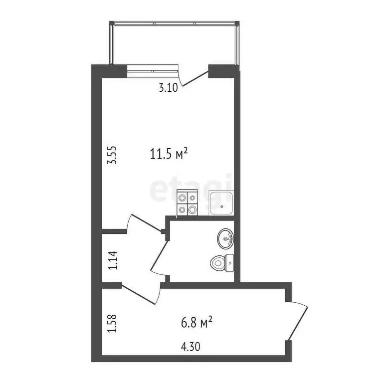 Квартира-студия: Тюмень, Шаимский проезд, 9 (22.3 м) - Фото 0