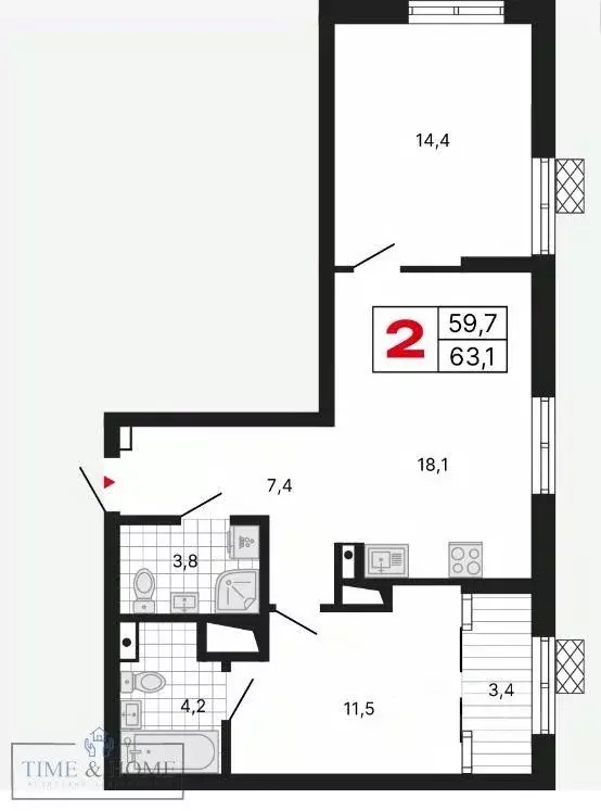 2-к кв. Свердловская область, Екатеринбург ул. Шаумяна, 11 (63.1 м) - Фото 2
