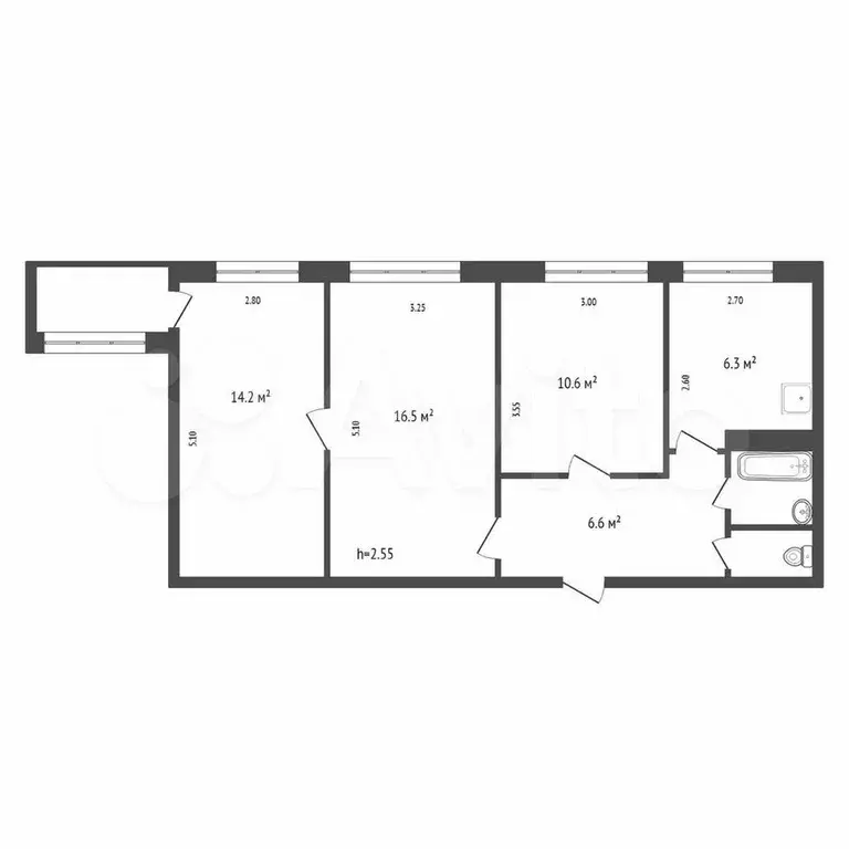 3-к. квартира, 59,2 м, 2/9 эт. - Фото 1