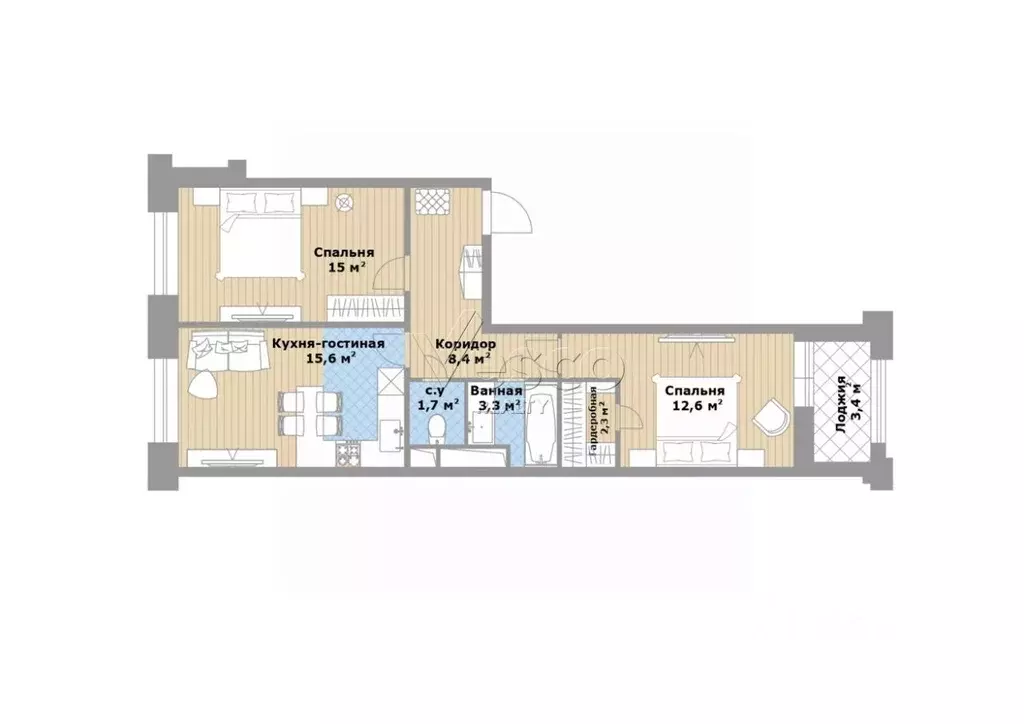 3-к кв. Москва ул. Берзарина, 32А (62.7 м) - Фото 2
