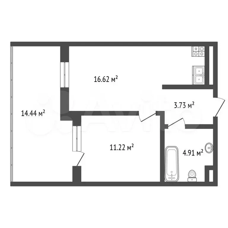 1-к. квартира, 36,4 м, 1/4 эт. - Фото 0