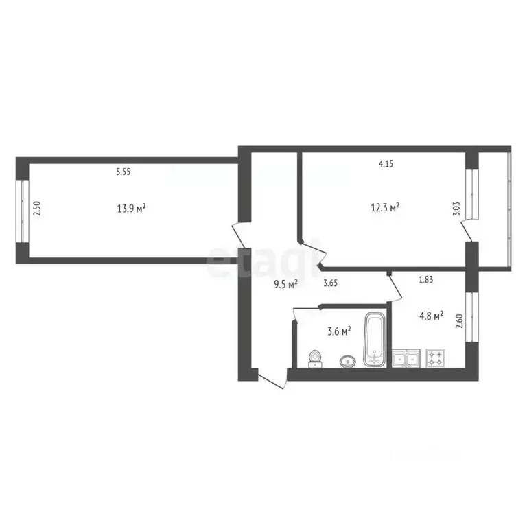 2-к кв. Саратовская область, Балашов Нефтяная ул., 44 (44.1 м) - Фото 2