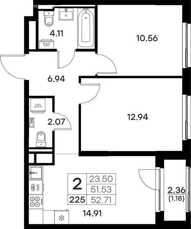 2-комнатная квартира: Владимир (52.71 м) - Фото 0