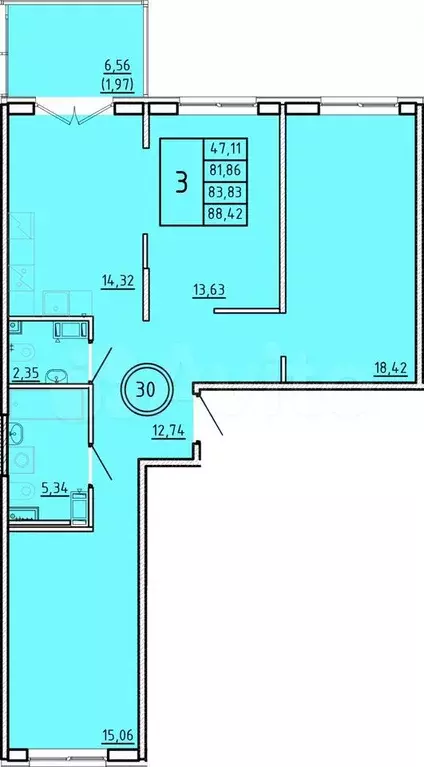 3-к. квартира, 81,9 м, 4/4 эт. - Фото 0