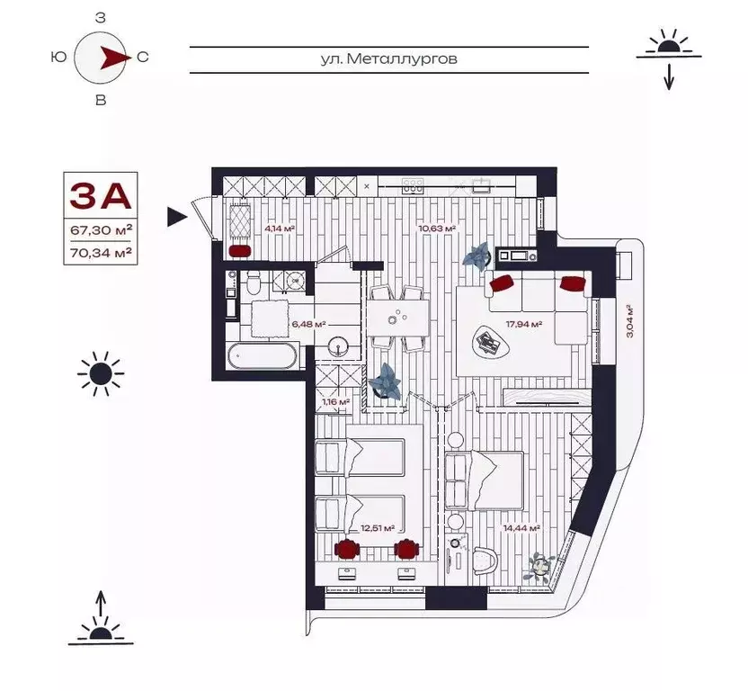 3-к кв. Иркутская область, Братск ул. Металлургов, 10 (70.34 м) - Фото 0