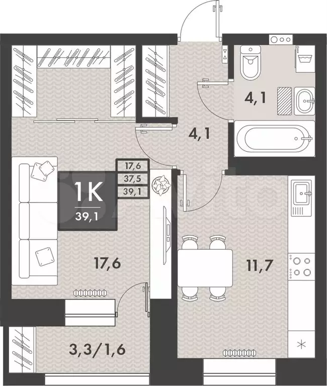 1-к. квартира, 39,1 м, 14/16 эт. - Фото 0