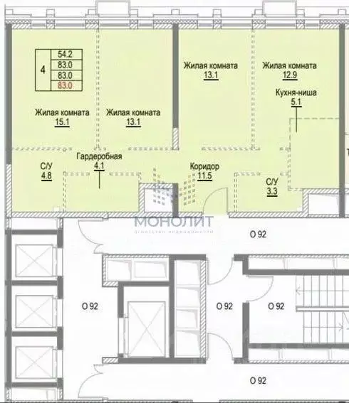 4-к кв. Москва Новоостаповская ул., 16к1 (83.0 м) - Фото 2