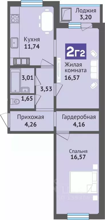 2-к кв. Чувашия, Чебоксары ул. Богдана Хмельницкого, 129 (64.6 м) - Фото 1