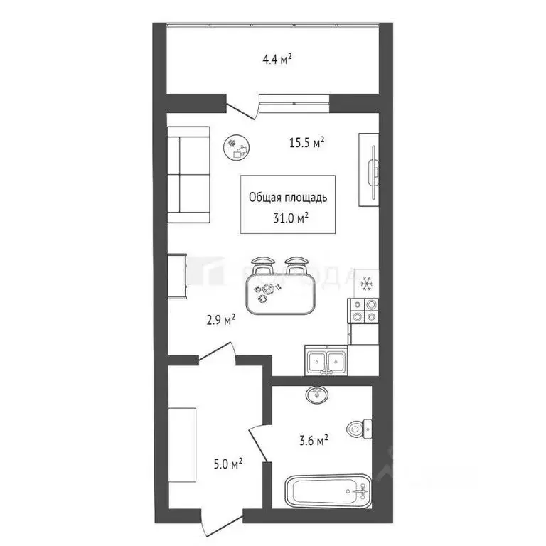 Квартира-студия: Барышевский сельсовет, посёлок Каинская Заимка, улица ... - Фото 1