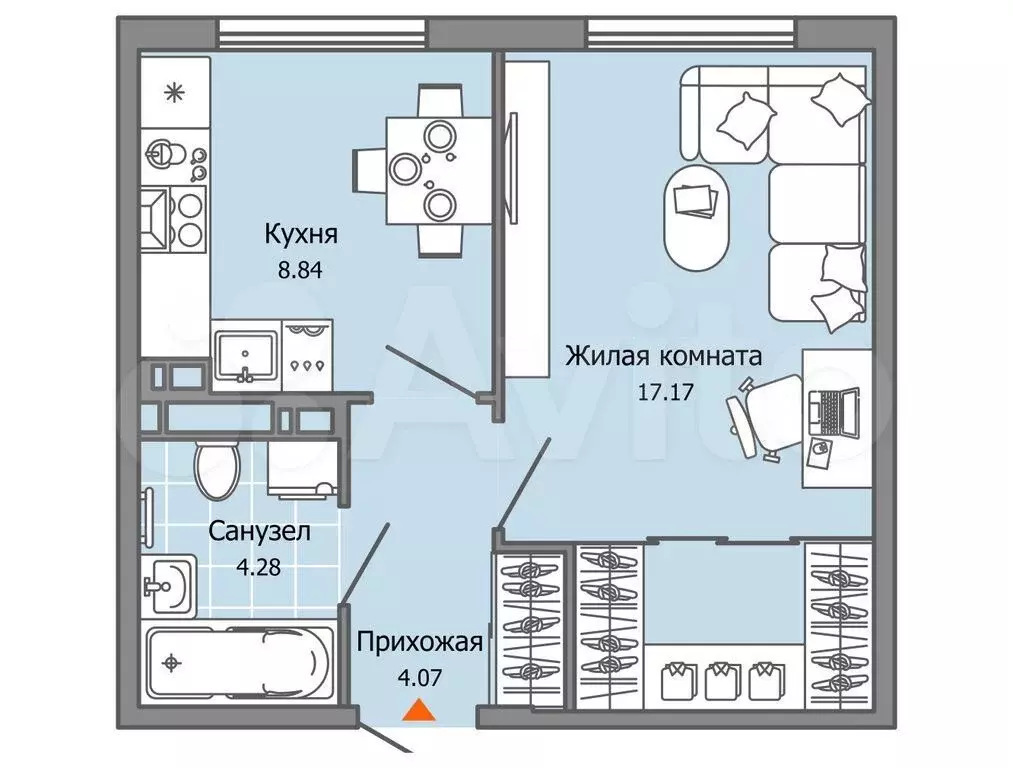 1-к. квартира, 34 м, 2/9 эт. - Фото 0