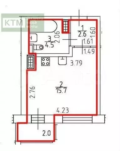 Квартира-студия, 22,8 м, 2/27 эт. - Фото 0