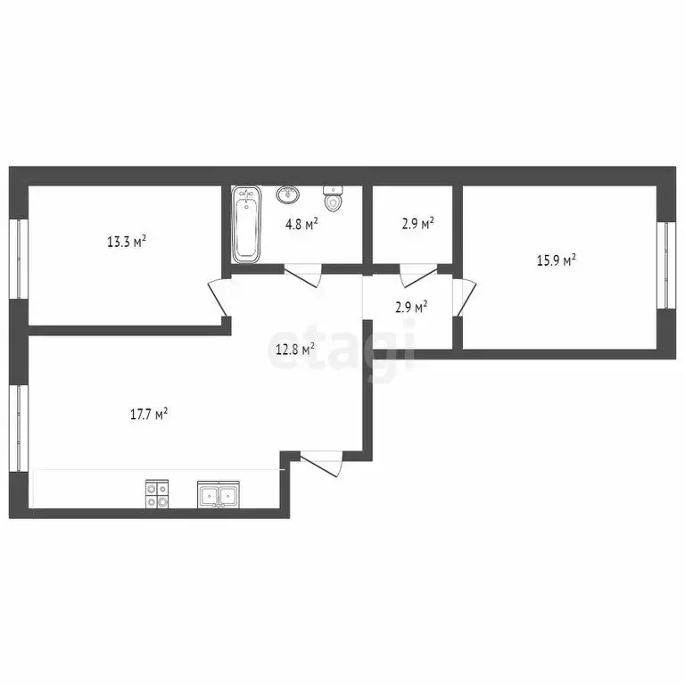 2-комнатная квартира: Тюмень, улица Республики, 204к11 (69.6 м) - Фото 1