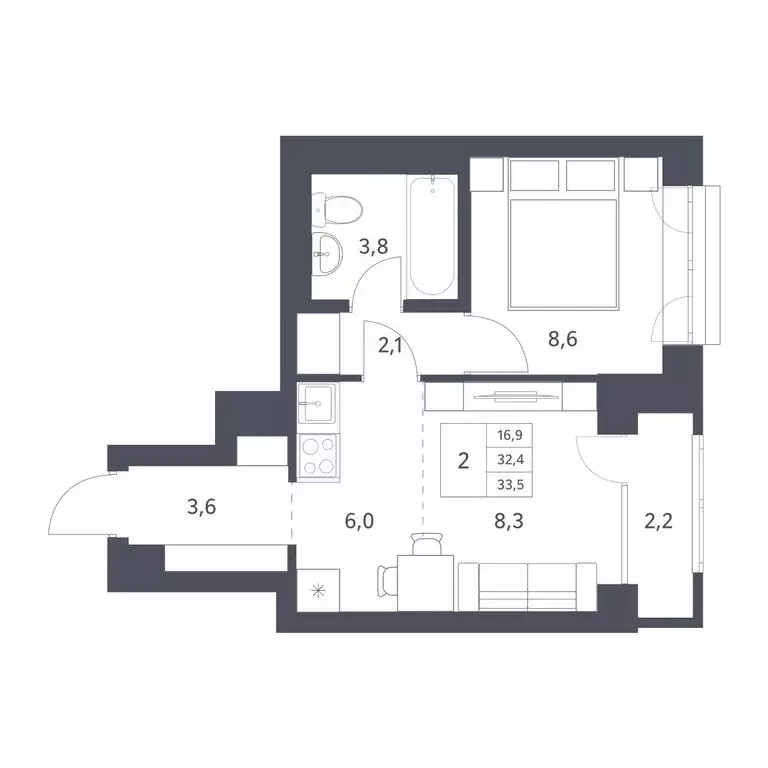 2-комнатная квартира: Новосибирск, Красный проспект, 236 (32.4 м) - Фото 1