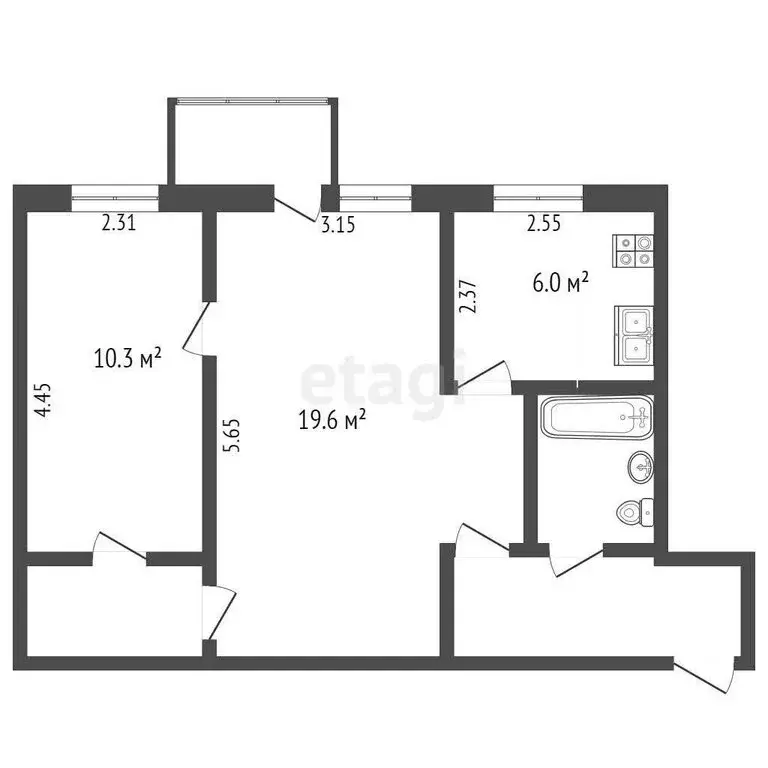 2-комнатная квартира: Челябинск, улица Кирова, 1 (43 м) - Фото 0