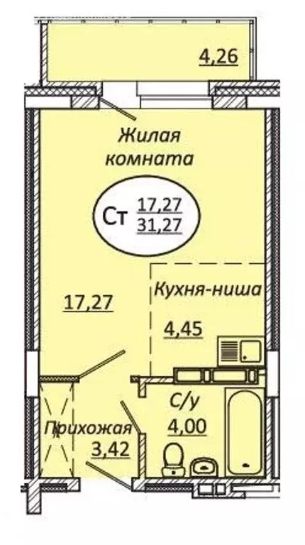 Квартира-студия: Новосибирск, улица Авиастроителей, 18 (31 м) - Фото 0