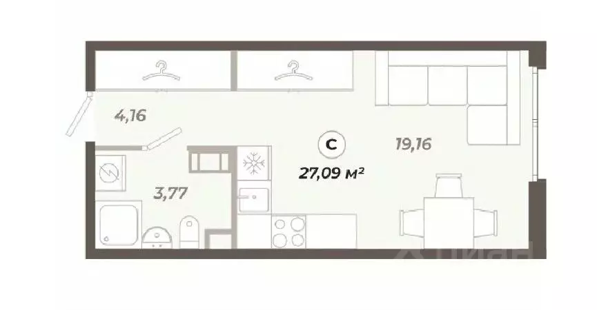 Студия Санкт-Петербург ул. Коли Томчака, 21Д (27.09 м) - Фото 0