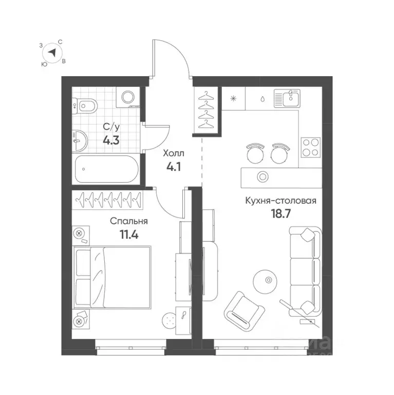 1-к кв. Свердловская область, Екатеринбург Солнечный жилрайон,  (38.5 ... - Фото 1