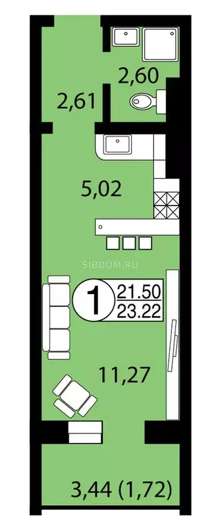 Продаётся квартира-студия, 21.5 м - Фото 1