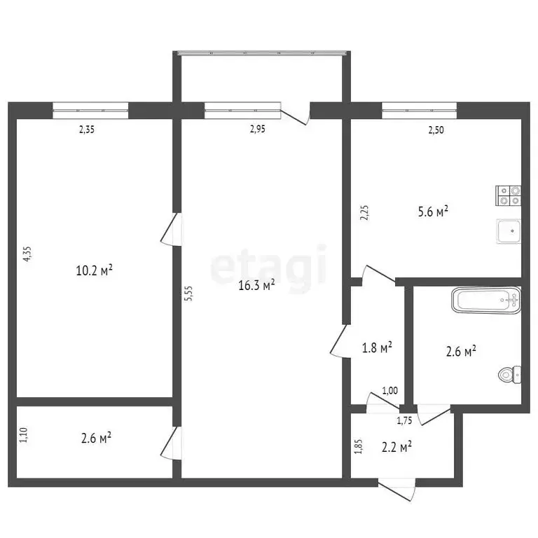 2-комнатная квартира: Киселёвск, Московская улица, 28 (41.4 м) - Фото 0
