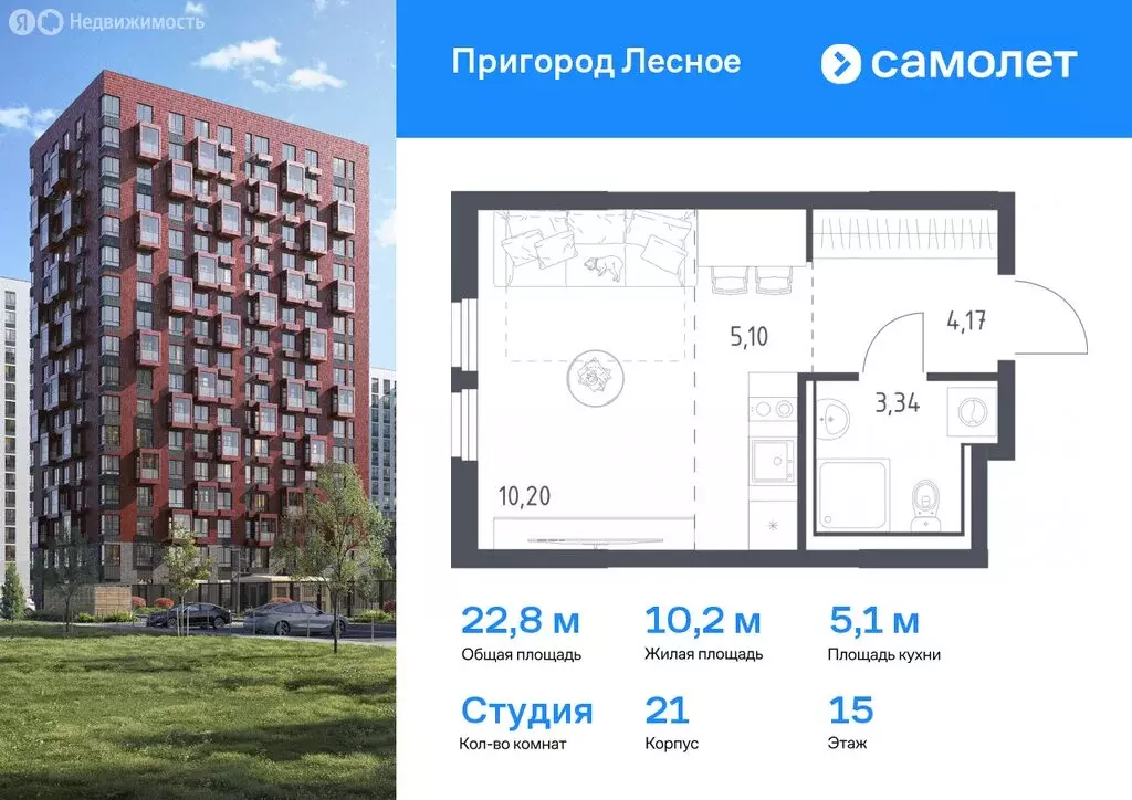 Квартира-студия: Мисайлово, микрорайон Пригород Лесное (22.81 м) - Фото 0