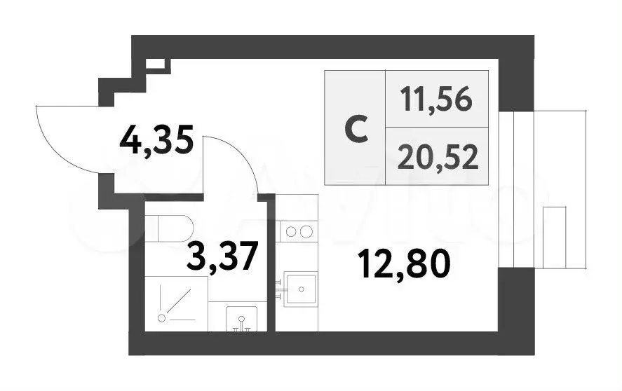 Квартира-студия, 20,5 м, 6/16 эт. - Фото 0