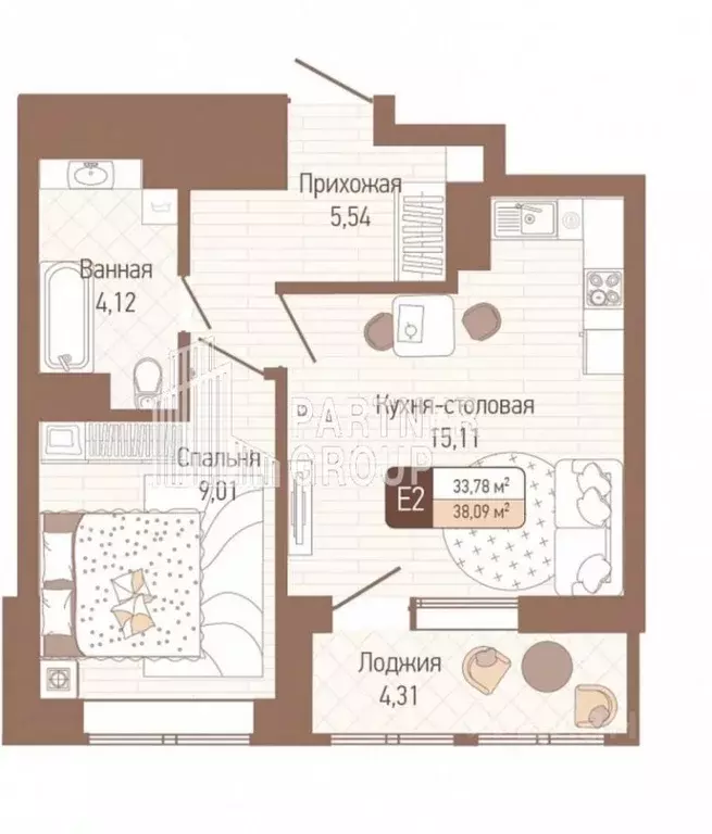 1-к кв. Тульская область, Тула проезд 2-й Клинской, 10 (38.09 м) - Фото 2
