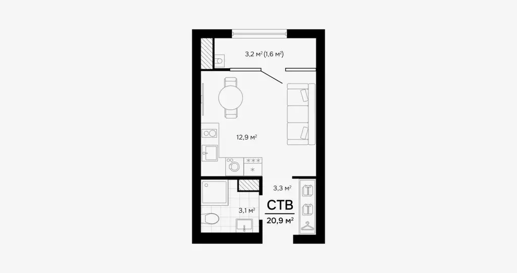 Студия Астраханская область, Астрахань ул. Бехтерева, 8 (20.92 м) - Фото 1