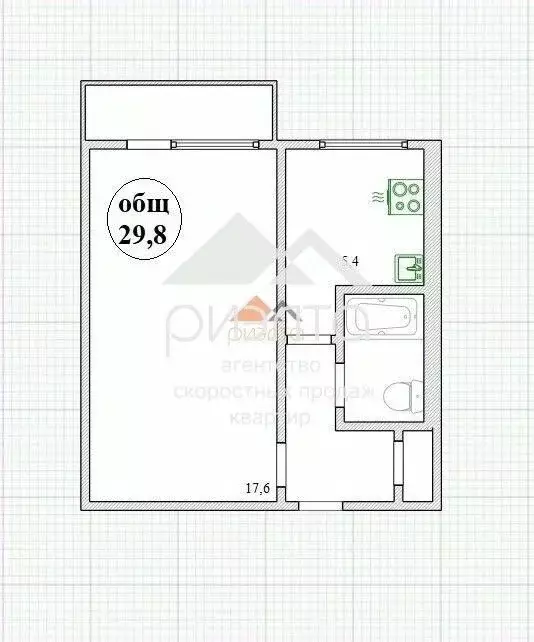 1-к кв. Новосибирская область, Новосибирск ул. Крылова, 64 (29.8 м) - Фото 1