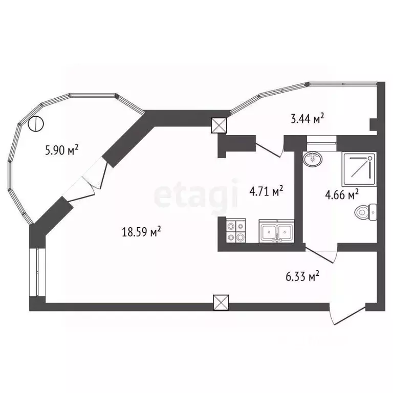 Студия Крым, Ялта муниципальный округ, Гурзуф пгт ул. Ялтинская, 14Ак1 ... - Фото 2