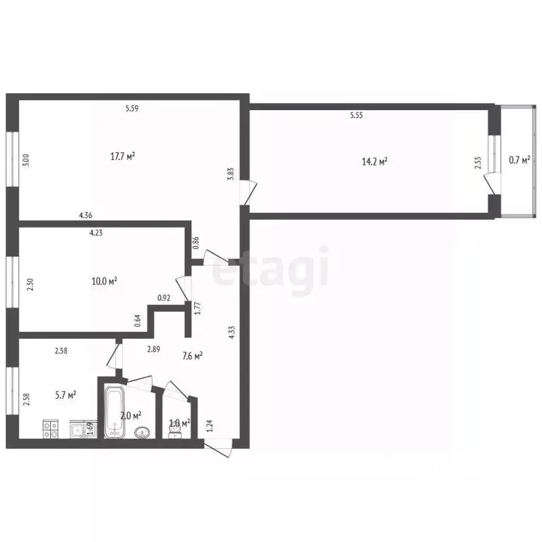 3-к кв. Башкортостан, Стерлитамак Коммунистическая ул., 49 (58.2 м) - Фото 2
