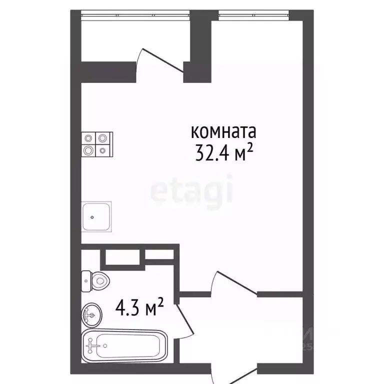 Студия Воронежская область, Воронеж ул. 9 Января, 68/2к4 (33.8 м) - Фото 2