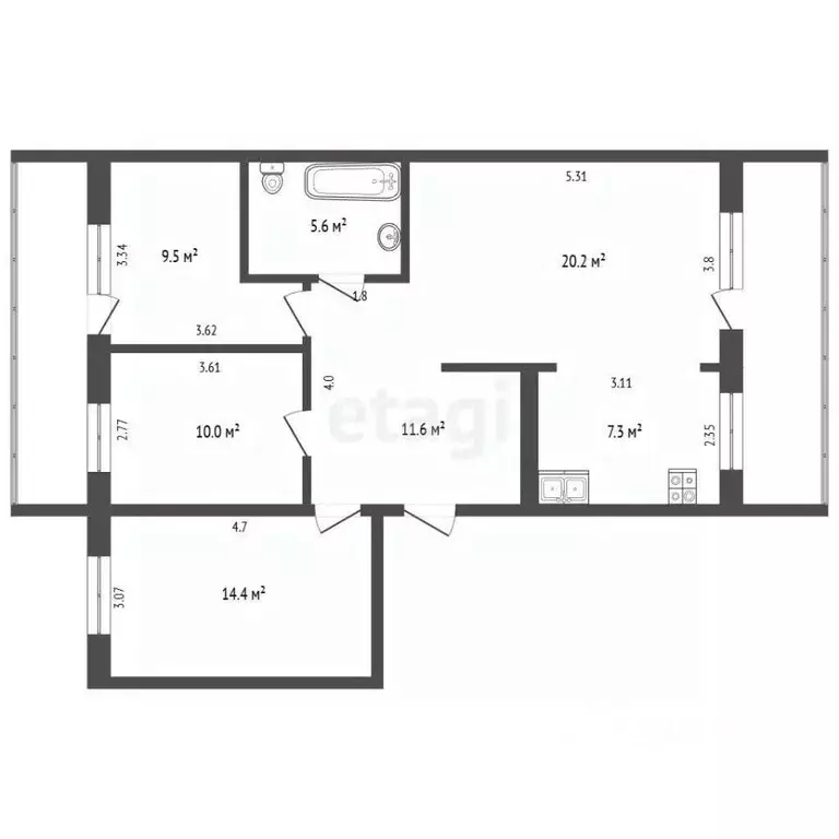 4-к кв. Вологодская область, Череповец просп. Победы, 175 (78.6 м) - Фото 2