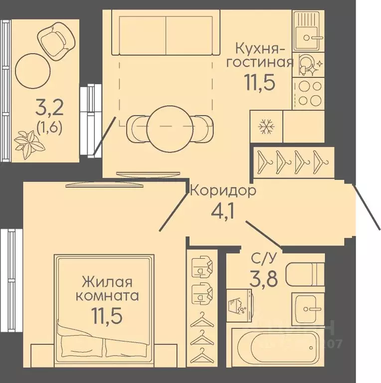 1-к кв. Свердловская область, Екатеринбург Новокольцовский мкр, ... - Фото 1
