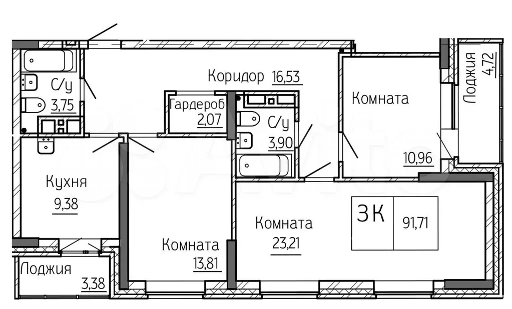 3-к. квартира, 91,3 м, 22/25 эт. - Фото 0