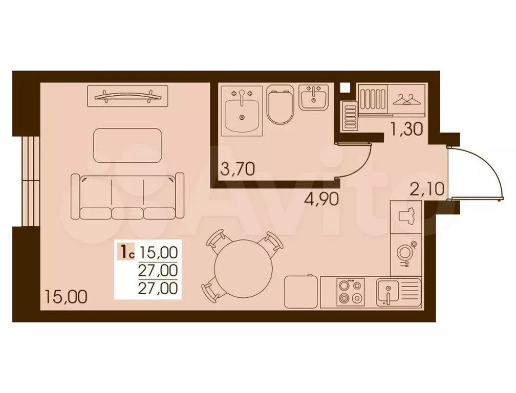 1-к. квартира, 27 м, 5/10 эт. - Фото 0