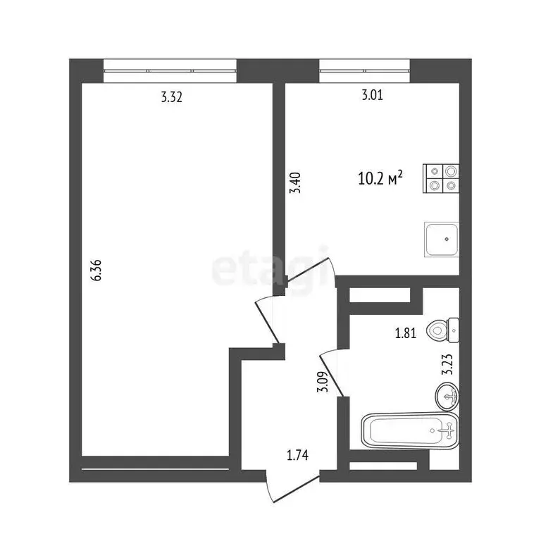 1-комнатная квартира: Тюмень, Тихий проезд, 6 (39.4 м) - Фото 1