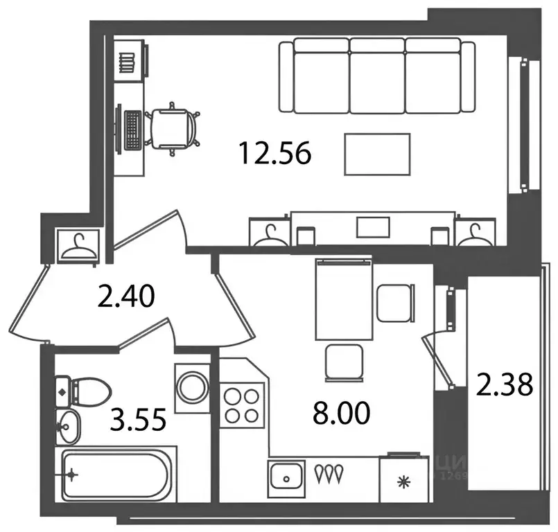 1-к кв. Ленинградская область, Мурино Всеволожский район, бул. ... - Фото 2
