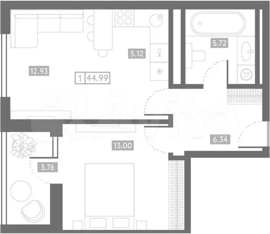 2-к. квартира, 45 м, 13/24 эт. - Фото 1