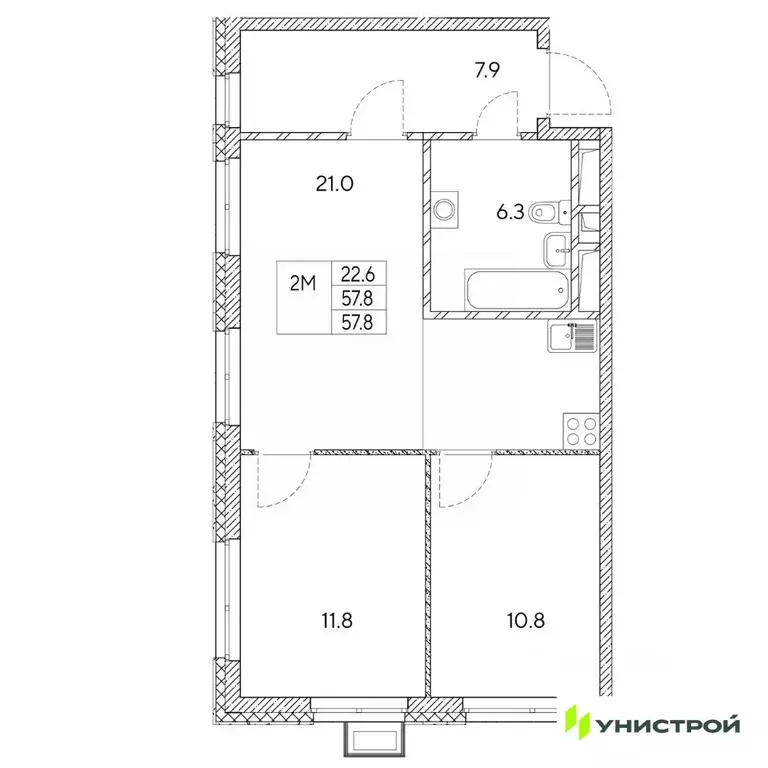 2-к кв. Свердловская область, Екатеринбург Вторчермет жилрайон,  (57.8 ... - Фото 0