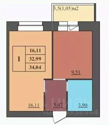 1-к кв. Ярославская область, Ярославль ул. Комкора Хрипина, 3 (34.04 ... - Фото 1