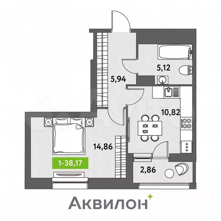 1-к. квартира, 38,2 м, 6/12 эт. - Фото 0