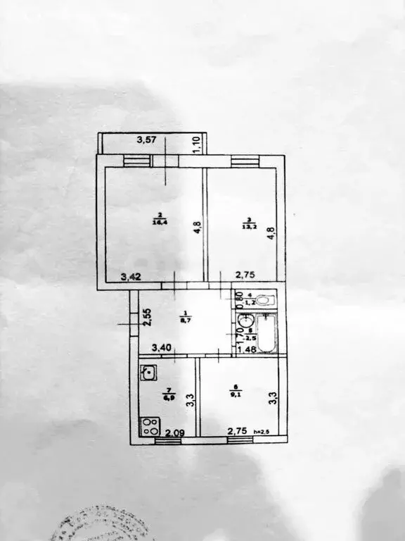 3-комнатная квартира: Алексеевка, улица Фрунзе, 1 (58 м) - Фото 0