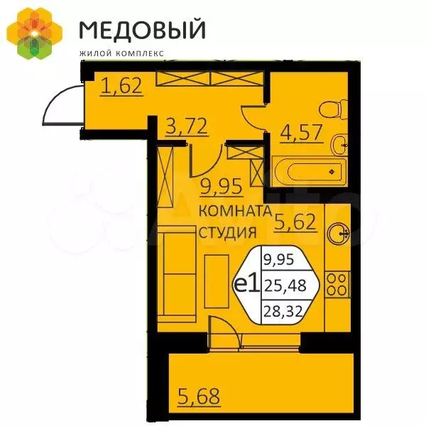 1-к. квартира, 28,3 м, 11/14 эт. - Фото 0