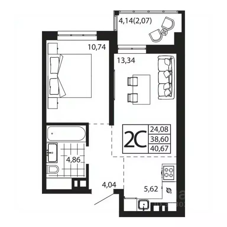 2-к кв. Ростовская область, Ростов-на-Дону ул. Текучева, 370/2 (39.95 ... - Фото 1