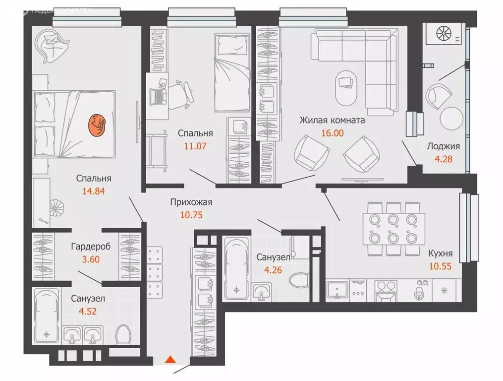3-комнатная квартира: Ижевск, улица Холмогорова, 121 (78 м) - Фото 1