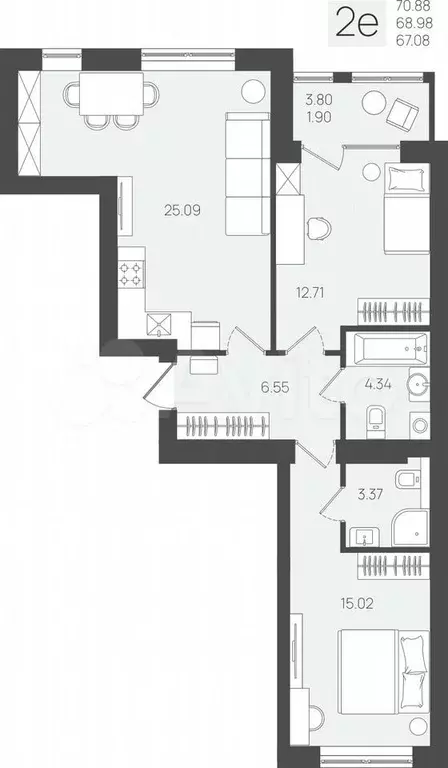 2-к. квартира, 69 м, 4/5 эт. - Фото 1