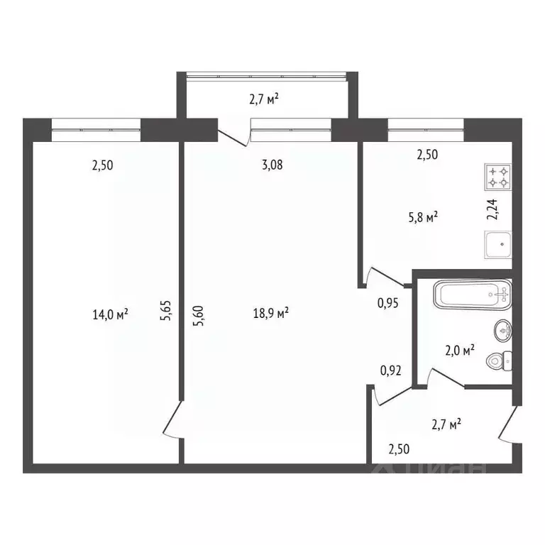 2-к кв. Башкортостан, Уфа Кремлевская ул., 55 (44.2 м) - Фото 2