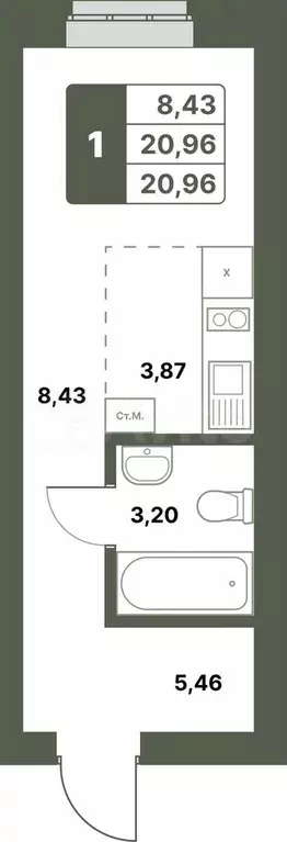 1-к. квартира, 21 м, 1/6 эт. - Фото 0