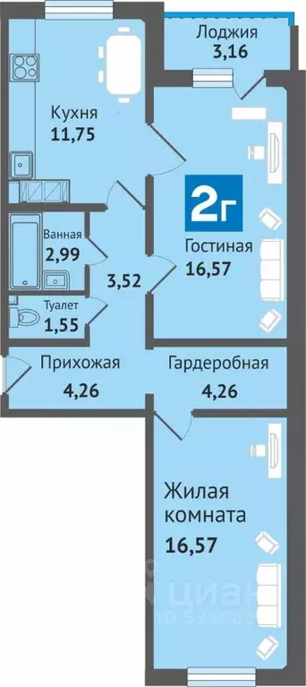 2-к кв. Чувашия, Чебоксарский муниципальный округ, д. Аркасы ул. ... - Фото 1